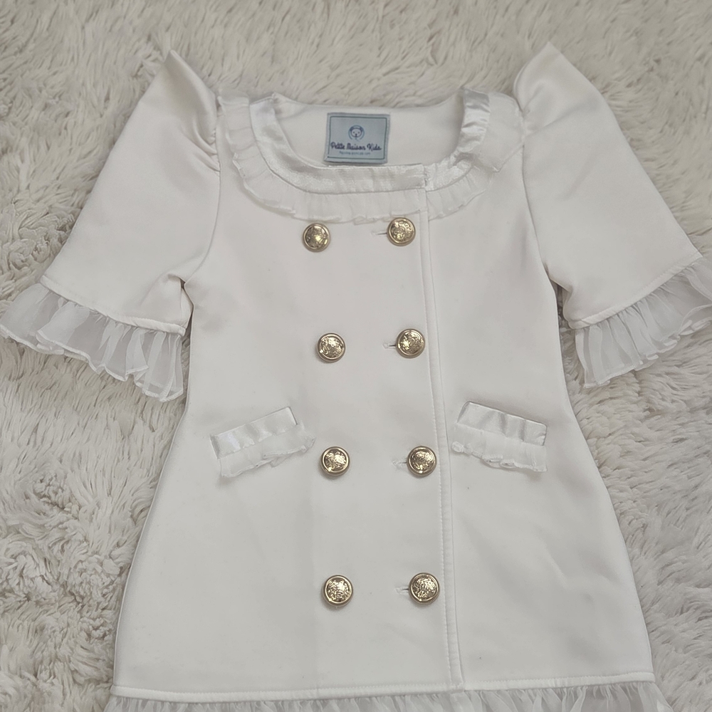 Elegant White dress with Gold Buttons for a little girl
